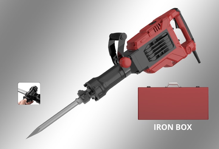 120T Heavy Duty Electric Concrete Breaker 2800 BPM Chipping Hammer with Flat Chisel & Bull Point Chisel