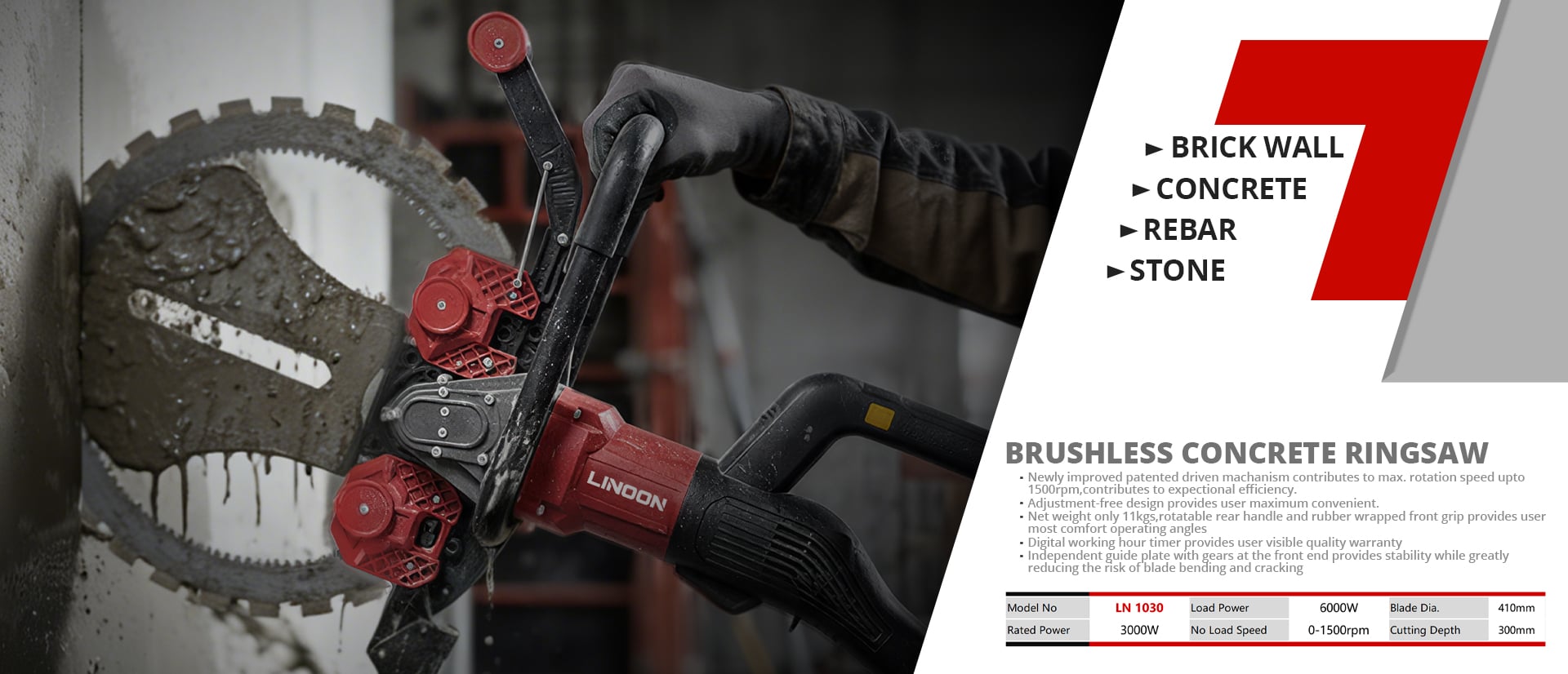 LINOON brushless wall cutting machine concrete ring saw